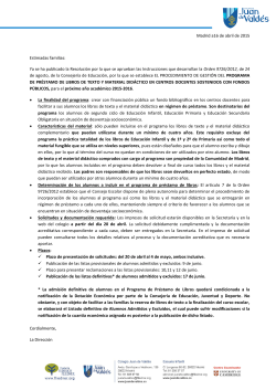 Madrid a16 de abril de 2015 Estimadas familias: Ya se ha publicado