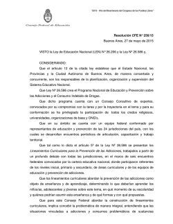Resoluci&oacute;n CFE N&deg; 256/15 Buenos Aires, 27 de mayo de 2015