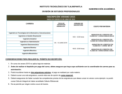 INSCRIPCI&Oacute;N VERANO 2015 - Instituto Tecnol&oacute;gico de Tlalnepantla