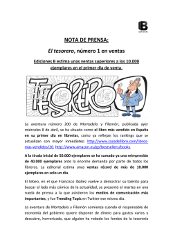 NOTA DE PRENSA: El tesorero, n&uacute;mero 1 en ventas