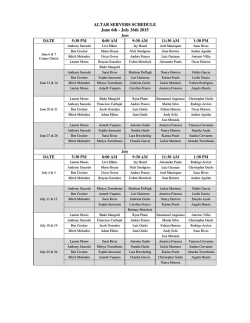 Altar Servers Schedule June 6th - July 26th 2015