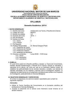 Introducci&oacute;n a la Teor&iacute;a y Filosof&iacute;a de la Ciencia 2015-1