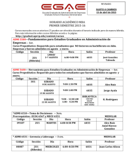 HORARIO ACAD&Eacute;MICO MBA PRIMER SEMESTRE 2015