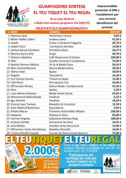 GUANYADORS SORTEIG EL TEU TIQUET EL TEU REGAL