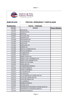 Listado de precios de FRUTAS, VERDURAS Y HORTALIZAS