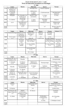 ISESS HORARIOS 2015 1&ordm; Cuat. 1&ordm; A&ntilde;o Prof en Psicolog&iacute;a 2&ordm; A&ntilde;o