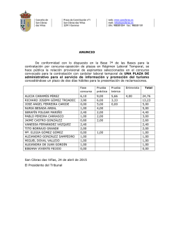 ANUNCIO De conformidad con lo dispuesto en la Base 7ª de las