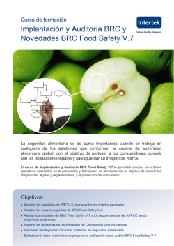 Implantaci&oacute;n y Auditor&iacute;a BRC y Novedades BRC Food