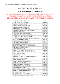MATEMÁTICA DE APOYO 2015 APROBADOS RECUPERATORIO
