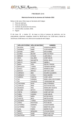 PREK&Iacute;NDER 2016 Matr&iacute;cula formal de los alumnos de Prek&iacute;nder