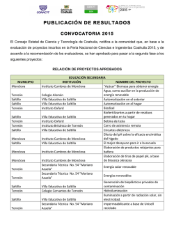 publicaci&oacute;n de resultados convocatoria 2015