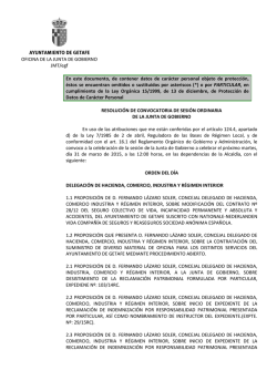 Convocatoria ordinaria de la Junta de Gobierno de 31 de marzo de