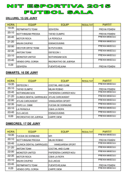 CALENDARI FUTBOL SALA NIT ESPORTIVA 2015