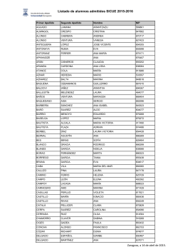 Listado de alumnos admitidos SICUE 2015-2016