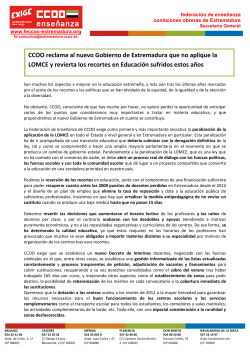 Peticiones de FECCOO-Extremadura al nuevo Gobierno de