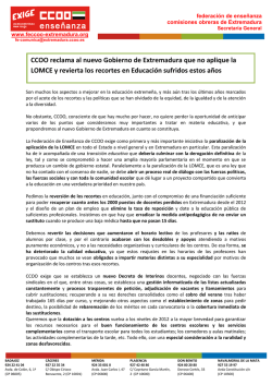Peticiones de FECCOO-Extremadura al nuevo Gobierno de