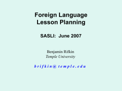 Foreign Language Lesson Planning SASLI: June 2007