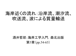 海浜流：沿岸流、潮汐流、吹送流、波による質量輸送