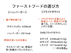 ファーストフードのカロリーは？？