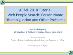 ACML 2010 Tutorial Web People Search: Person Name