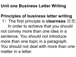 Unit one Business Letter Writing Principles of