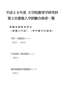 平成28年度 大学院教育学研究科 第2次募集入学試験合格者一覧