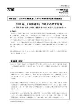 2016 年、「中国経済」が最大の懸念材料