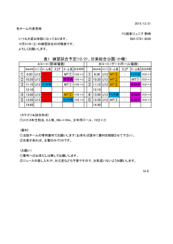 表1 練習試合予定(12/21、甘楽総合公園/小幡）