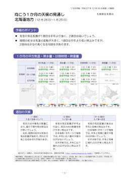 北海道1カ月気象情報（12月24日発表）