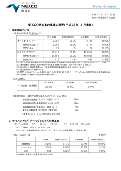 NEXCO西日本の事業の概要（平成 27 年 11 月実績）