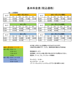 ペット同伴 室料金表（税込価格） 基本料金表（税込価格）
