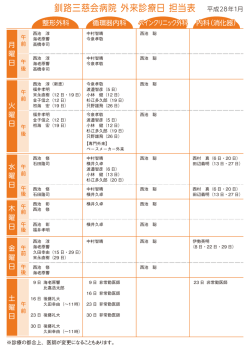 釧路三慈会病院 外来診療日 担当表