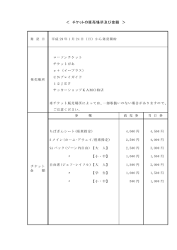 ＜ チケットの販売場所及び金額 ＞