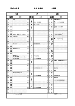 H27年度 食堂の営業日(3学期)
