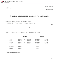 HAMMONIA SAPPHIRE VOY.018S スケジュール変更のお知らせ