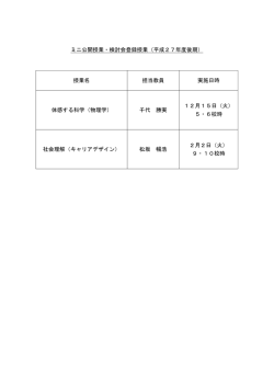 ミニ公開授業・検討会登録授業（平成27年度後期） 授業名 担当教員