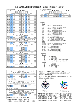 小松・のと里山空港発着航空時刻表 2015年12月分（12/1～12/31）