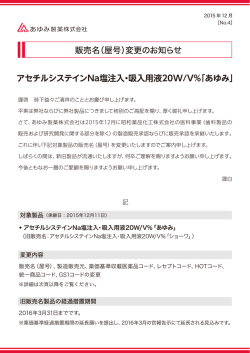 販売名（屋号）変更のお知らせ アセチルシステインNa塩注入・吸入用液