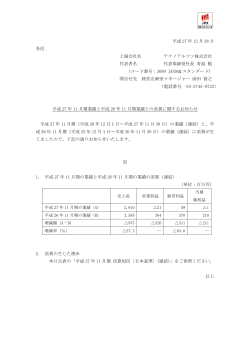 平成27年11月期業績と平成26年11月期業績との差異に関するお知らせ