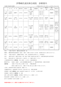 診療時間・週間外来担当医師のご案内