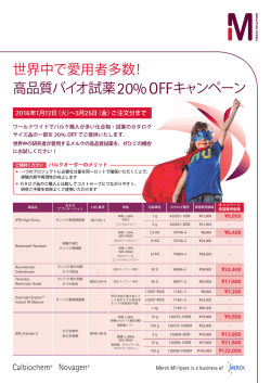 メルク 高品質バイオ試薬20%OFF キャンペーン 160112