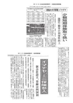 H21.9.16 日本経済新聞朝刊 四国経済欄掲載 H21.9.16 徳島新聞朝刊