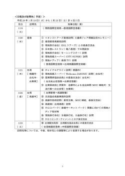 ＜日程及び訪問先（予定）＞ 平成 28 年 1 月 19 日（火）から 1