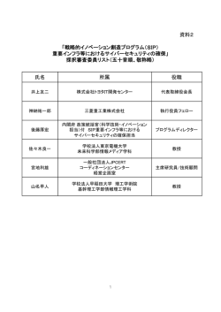 資料2 「戦略的イノベーション創造プログラム（SIP） 重要インフラ等