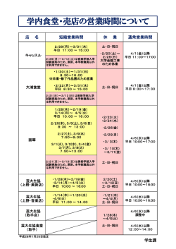 学内食堂・売店の営業時間について