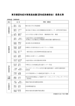 東京都認知症対策推進会議（認知症医療部会） 委員名簿