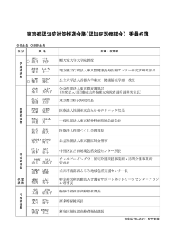 東京都認知症対策推進会議（認知症医療部会） 委員名簿