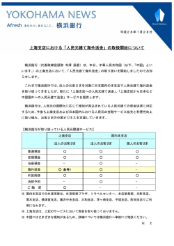 上海支店における「人民元建て海外送金」の取扱開始について