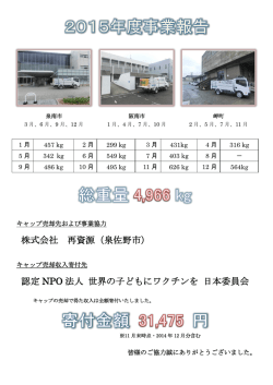 株式会社 再資源（泉佐野市） 認定 NPO 法人 世界の子どもにワクチンを