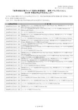 2016年 年間お申込不可日カレンダー 「世界9資産分散ファンド（投資比率